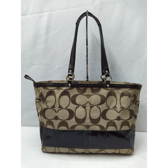 Coach Signature Brown Canvas Stripe Double Handles Diaper Tote Bags - Picture 1 of 16